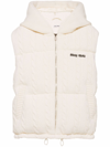 MIU MIU LOGO-EMBROIDERED CABLE-KNIT PADDED VEST