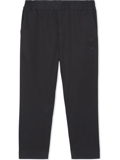 Burberry Kids' Embroidered Monogram Trousers In Black