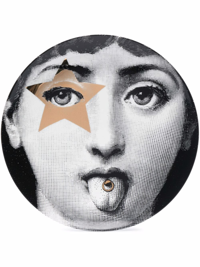 Fornasetti Face Print Plate In Black