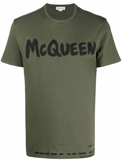 Alexander Mcqueen Logo印花短袖t恤 In Khaki