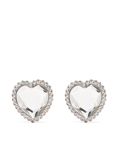 Alessandra Rich Crystal Heart Clip-on Earrings In Silver