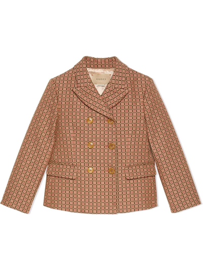 Gucci Kids' Logo-print Double-breasted Blazer In Brown