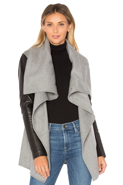 Mackage Asymmetrical Leather Sleeve Coat In Light Grey