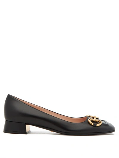 Gucci Womens Black Horsebit-embellished Leather Heeled Ballet Courts 4