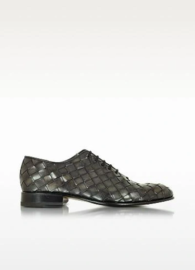 Gucci Shoes Italian Handcrafted Cinder Woven Leather Oxford Shoe In Gray