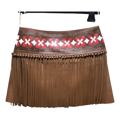 Pre-owned Valentino Leather Mini Skirt In Brown