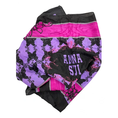 Pre-owned Anna Sui Silk Scarf In Purple