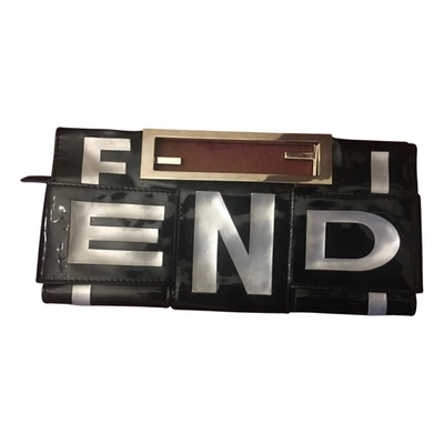 Pre-owned Fendi Patent Leather Clutch Bag In Black