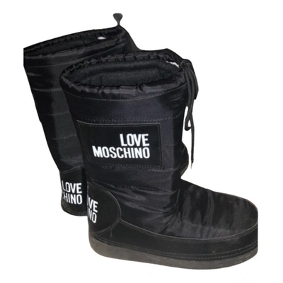 Pre-owned Moschino Love Cloth Ankle Boots In Black