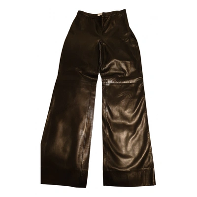 Pre-owned Agnona Leather Straight Pants In Black