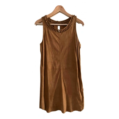 Pre-owned Massimo Dutti Leather Mini Dress In Brown
