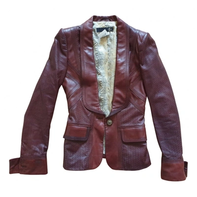 Pre-owned Just Cavalli Leather Blazer In Burgundy
