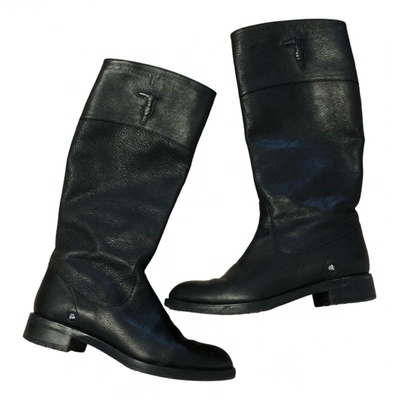 Pre-owned Trussardi Leather Biker Boots In Black