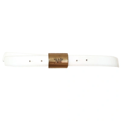 Pre-owned Armani Jeans Leather Belt In White