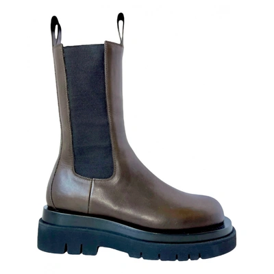 Pre-owned Bottega Veneta Lug Leather Ankle Boots In Brown