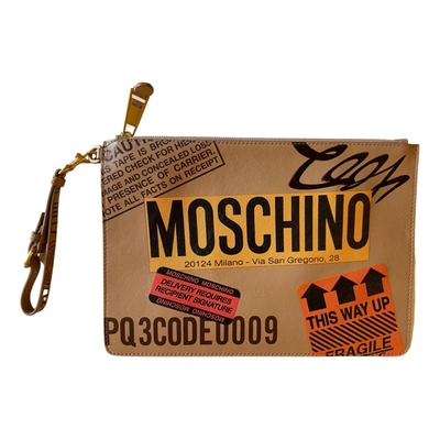 Pre-owned Moschino Leather Clutch Bag In Brown