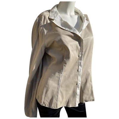 Pre-owned Armani Collezioni Leather Short Vest In Beige