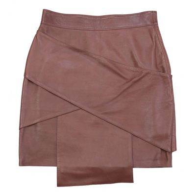 Pre-owned Versace Leather Mid-length Skirt In Brown