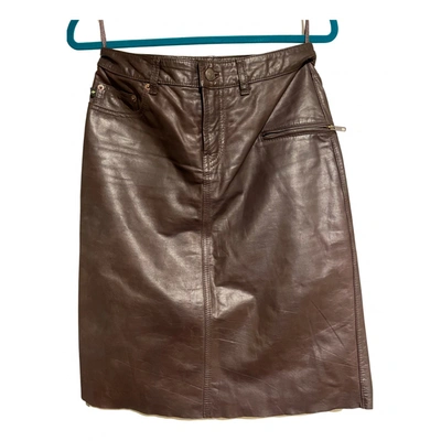 Pre-owned Dkny Leather Mid-length Skirt In Brown
