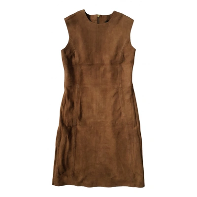 Pre-owned Laurence Dolige Leather Mid-length Dress In Camel