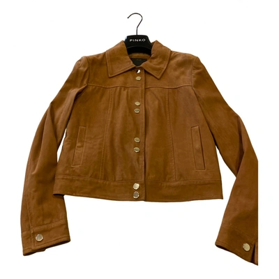 Pre-owned Pinko Leather Jacket In Beige