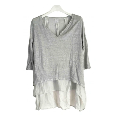 Pre-owned 120% Lino Linen Blouse In Grey
