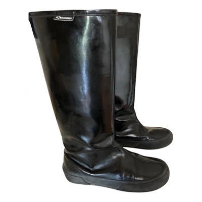 Pre-owned Superga Patent Leather Wellington Boots In Black