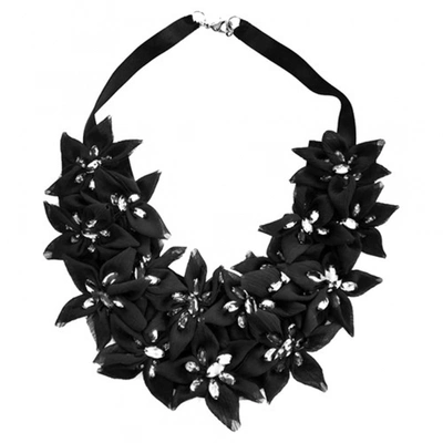 Pre-owned Stefanel Floraux Motifs Necklace In Black Fabric