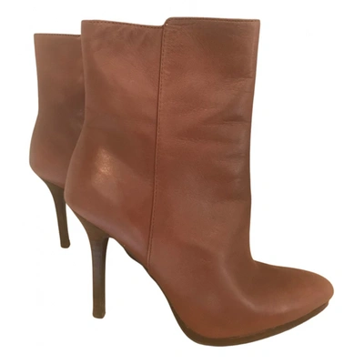 Pre-owned Lauren Ralph Lauren Leather Ankle Boots In Camel