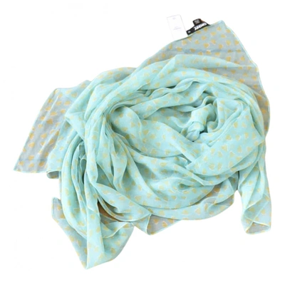 Pre-owned Dkny Silk Stole In Turquoise