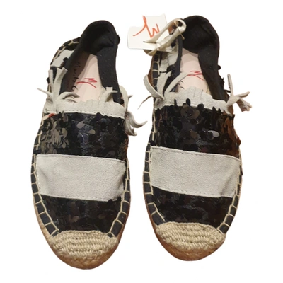 Pre-owned Manila Grace Leather Espadrilles In Black