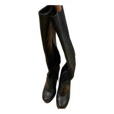 Pre-owned Dkny Leather Wellington Boots In Black