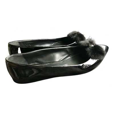 Pre-owned Oscar De La Renta Leather Ballet Flats In Black