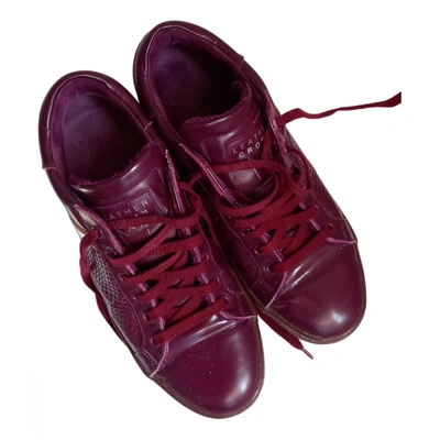 Pre-owned Leather Crown Leather Trainers In Burgundy