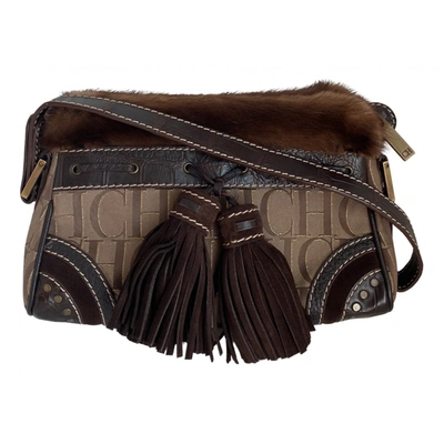 Pre-owned Carolina Herrera Tweed Handbag In Brown