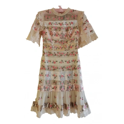 Pre-owned Needle & Thread Mini Dress In Ecru