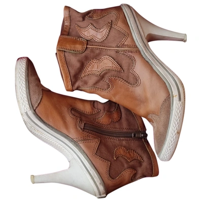 Pre-owned Ash Leather Ankle Boots In Camel