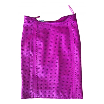 Pre-owned Versace Leather Mid-length Skirt In Pink