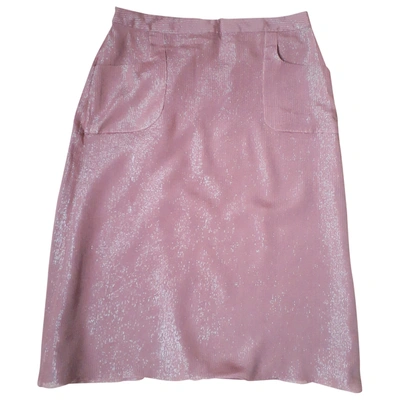 Pre-owned Les Prairies De Paris Silk Mid-length Skirt In Pink