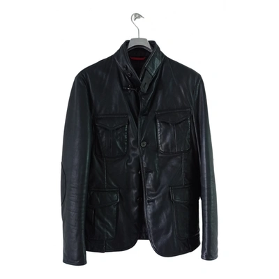 Pre-owned Fay Leather Jacket In Black