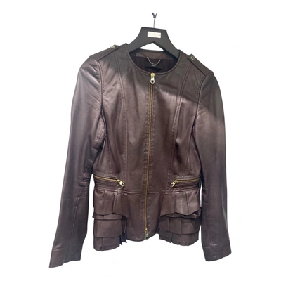Pre-owned Hugo Boss Leather Jacket In Burgundy