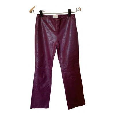 Pre-owned Iceberg Leather Straight Pants In Burgundy