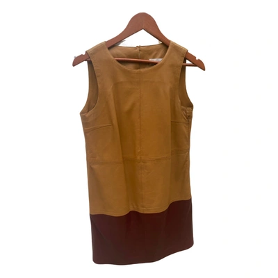Pre-owned Gerard Darel Leather Mid-length Dress In Camel