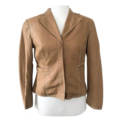 Pre-owned Trussardi Leather Jacket In Camel