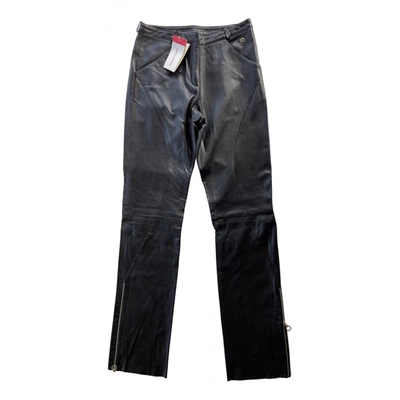 Pre-owned Versace Leather Trousers In Black