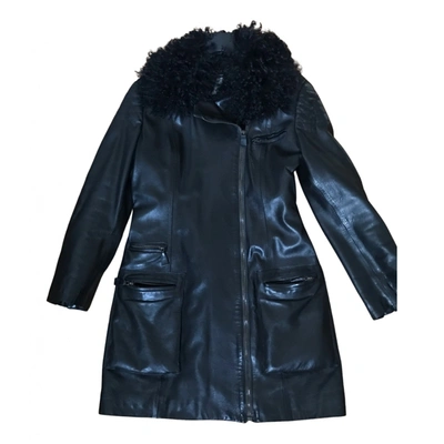 Pre-owned Valentino By Mario Valentino Leather Coat In Black