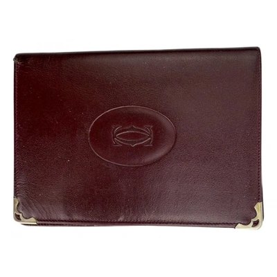 Pre-owned Cartier Leather Card Wallet In Burgundy