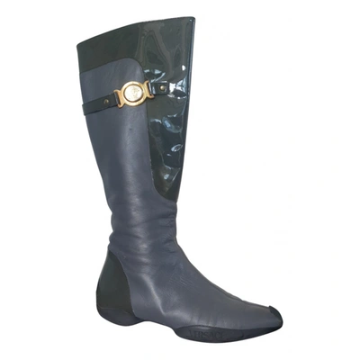 Pre-owned Versace Leather Boots In Anthracite