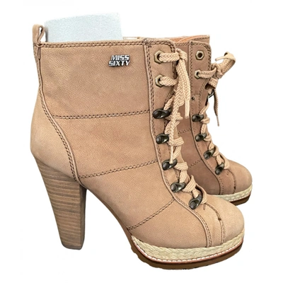 Pre-owned Miss Sixty Leather Lace Up Boots In Beige