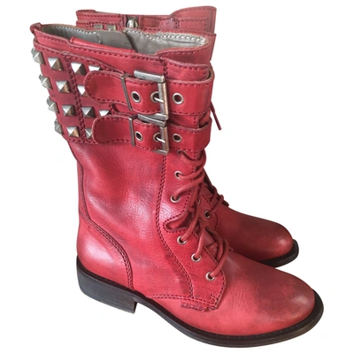 Pre-owned Ikks Leather Biker Boots In Red